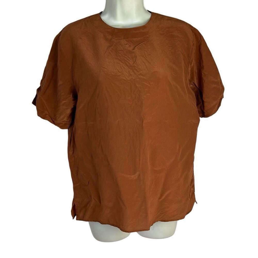 Potomac Collection Vintage 100% Silk Burnt Orange Short Sleeve Blouse Size Mediu